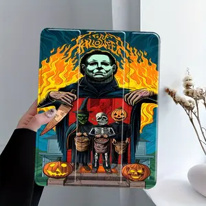 Halloween Pumpkin iPad Stand Case, Tablet Accessories, Tablet Holder, Three-tiered stand, Transparent Acrylic Back Panel With Pencil Slot, Suitable for All iPad models, Scratch-resistant Ultra-thin, Shock-resistant, Suitable for Offices School