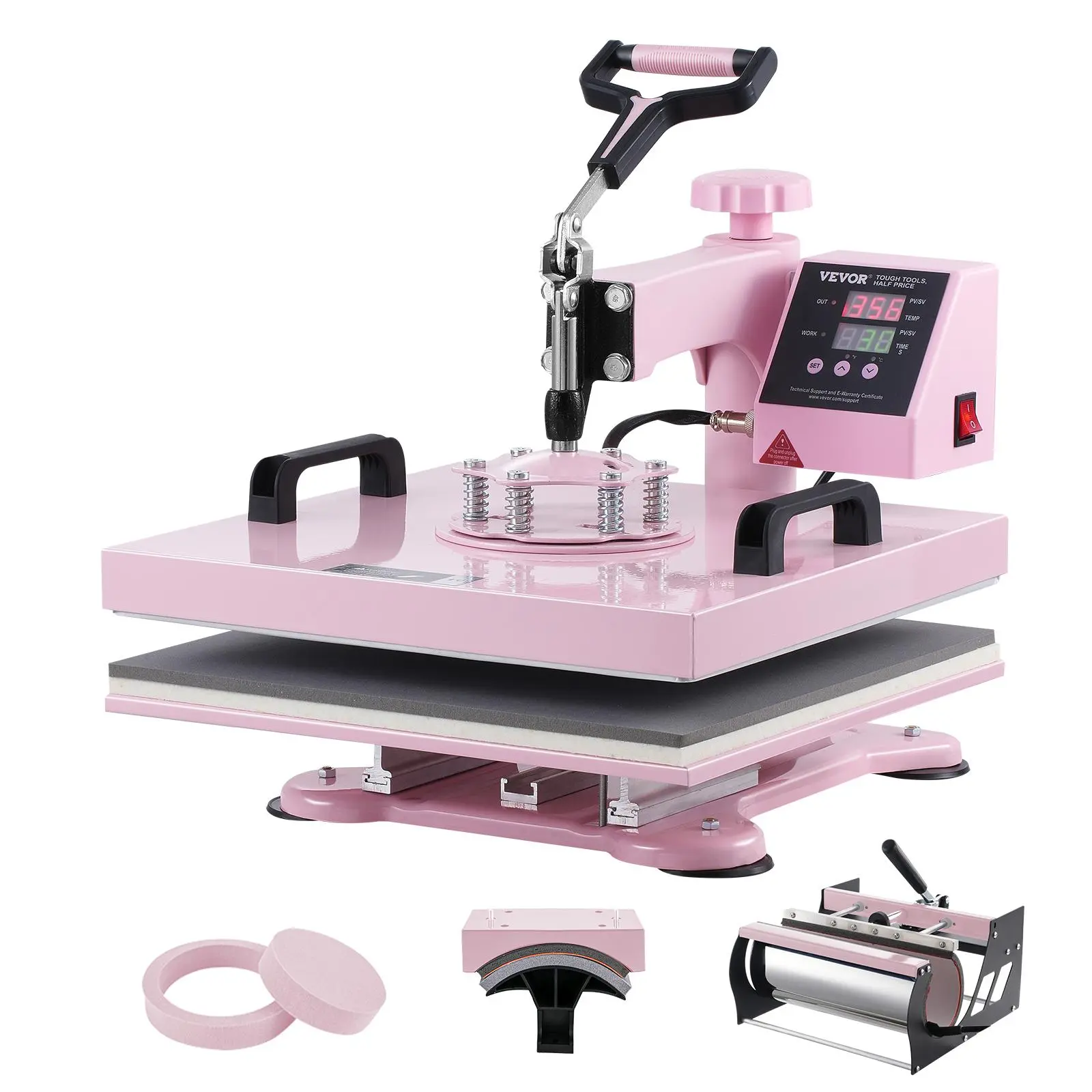 【Summerfinds】VEVOR Heat Press Machine 15 x 15 inch5 in 1 Heat Transfer Machine with 30 oz Tumbler Press360° Swing Away T-Shirt PressingDigital Precise Controlfor T-Shirts/Mugs/Hats/PlatesPink
