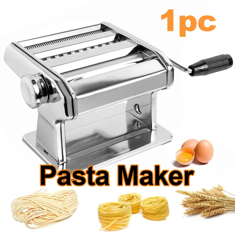 Stainless Steel Manual Pasta Machine - 9 Thickness Settings, Smooth Metal Home Kitchen Tool for Fresh Spaghetti, Fettuccine