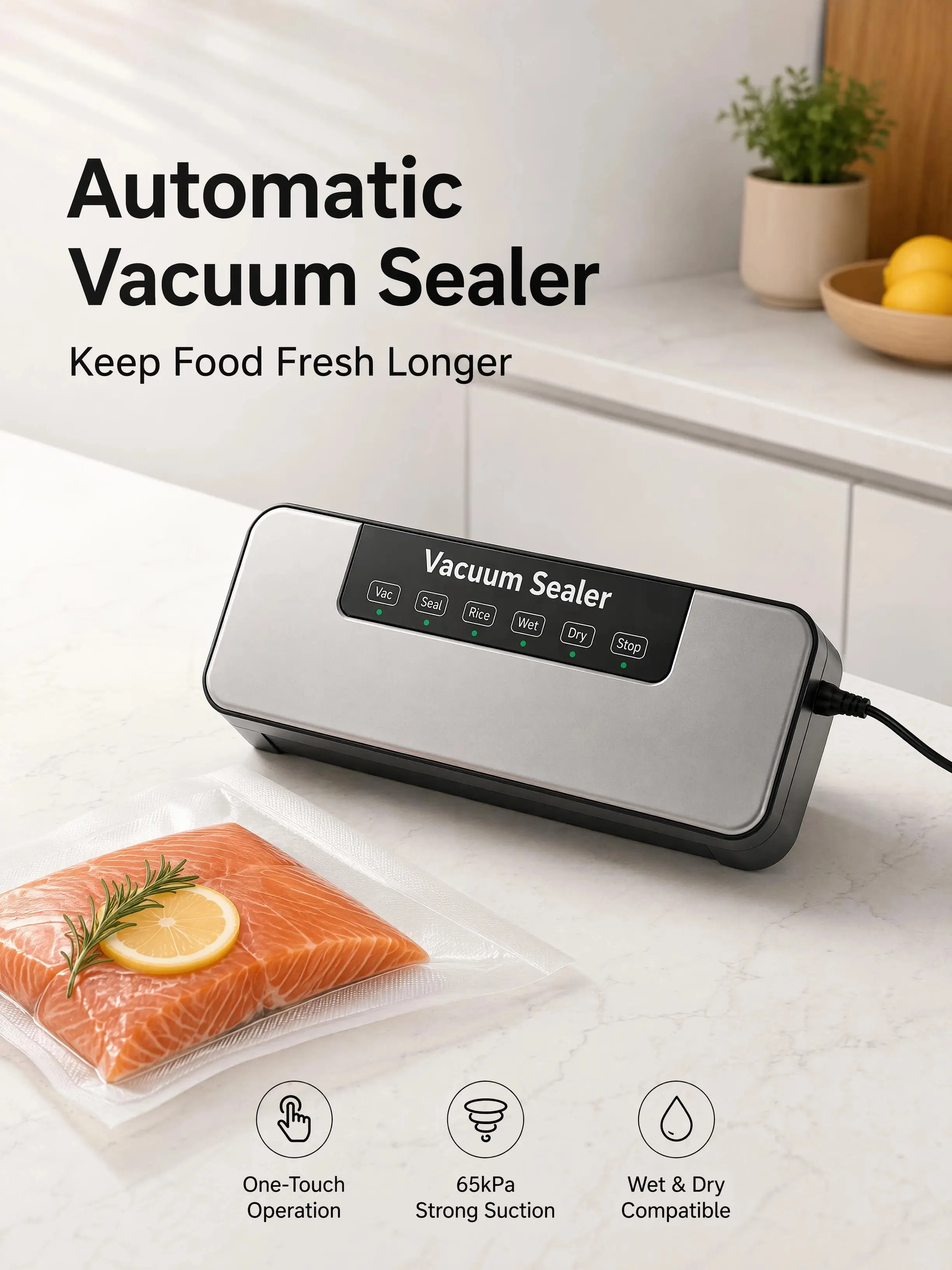 Vacuum Sealer Machine for Food Storage, office   Machines,Automatic Dry and Wet Food Vacuum Packing System with 10 Vacuum Seal Bags, Compact Kitchen Food Preservation