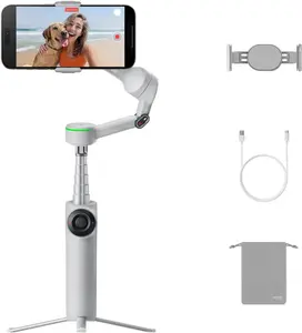 Insta360 Flow 2 Pro Grey Foldable AI Phone Gimbal with Apple DockKit Multi-Person & 360º Pan Tracking Built-in Tripod Selfie Stick for iPhone Android