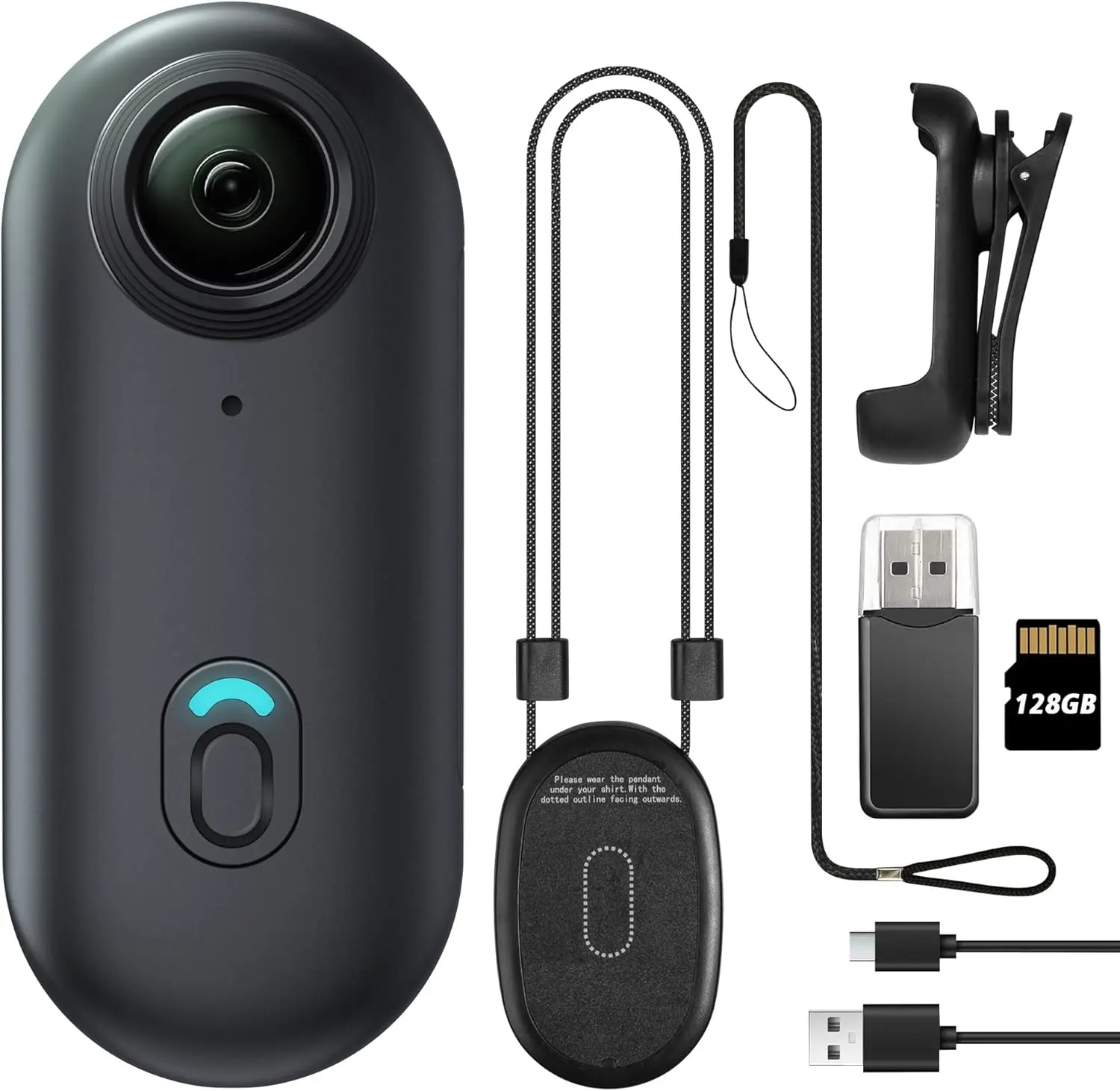 Meoilkolnm Mini Wearable Body Worn Action Camera, FHD 1080P, Thumb Size, Hands Free Recording with Premium Portable Camcorder Mount Anywhere for Security, Work, Guard, Travel, 128GB, Black