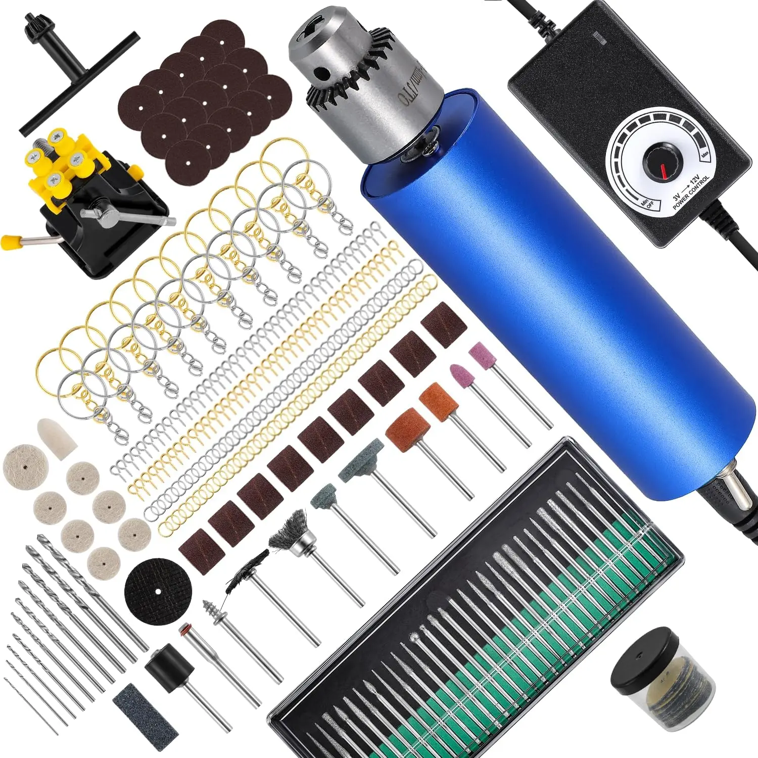 High Precision Resin Polishing Machine Kit - Motor-Driven Spindle, 3-Jaw Steel Chuck, 287 Accessories (Brush Heads, Cutting Blades Included), 1-Click Switch, Comfortable Non-Slip Grip, Variable Speed Tool for Jewelry Carving, Drilling, DIY Enthusiasts