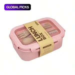 Lunch Box with Cutlery Set, Microwave Safe Reusable Double-Grid Bento Lunch Box with Spoon and Fork, Microwavable Meal Prep Container and Snack Box for School, Office and Outdoor Use, Portable Lunch Box, Durable Lunch Box, Lunchbox #GLOBAL PICKS
