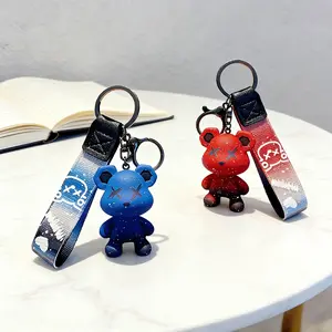Silicone Plush Teddy Bear Keychain Pendant Wristband Dual Use Car Key Remote Control Anti Lost Backpack Luggage Decoration Accessories Starry Design Adjustable Strap