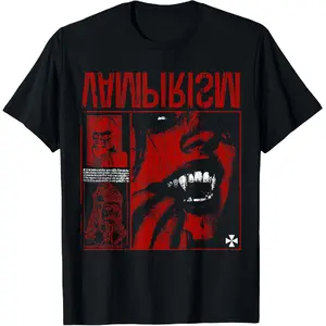 100% cotton Dark Gothic Black and Red Vampire Emo Y2K Grunge Streetwear T-Shirt