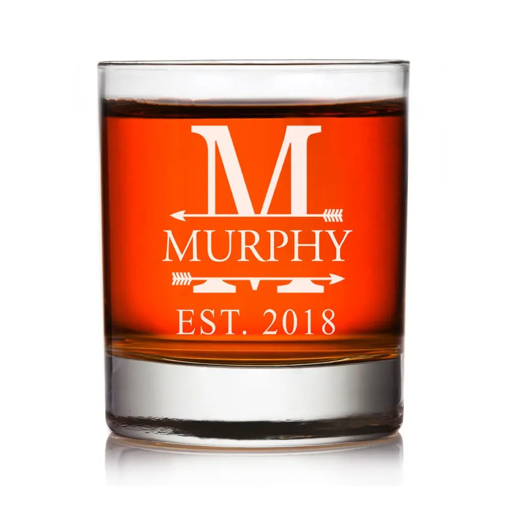 Engraved Split Monogram Whiskey Glass, Engraved Monogram Rocks Glass Gift , Wedding Party Gift, Engraved Groomsman Custom Whiskey Glass,