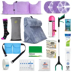 JDCare USA Mastectomy Plus Recovery Supplies Kit - Essential Post-Op Items with Pill Organizer Water Bottle, Adjustable Wedge Pillow, Ice Packs, Seatbelt Pillow, Folding Grabber Tool, ABD Pads, Gauze, Paper Tape, Double Drain Holder, Body Bathing Wipes