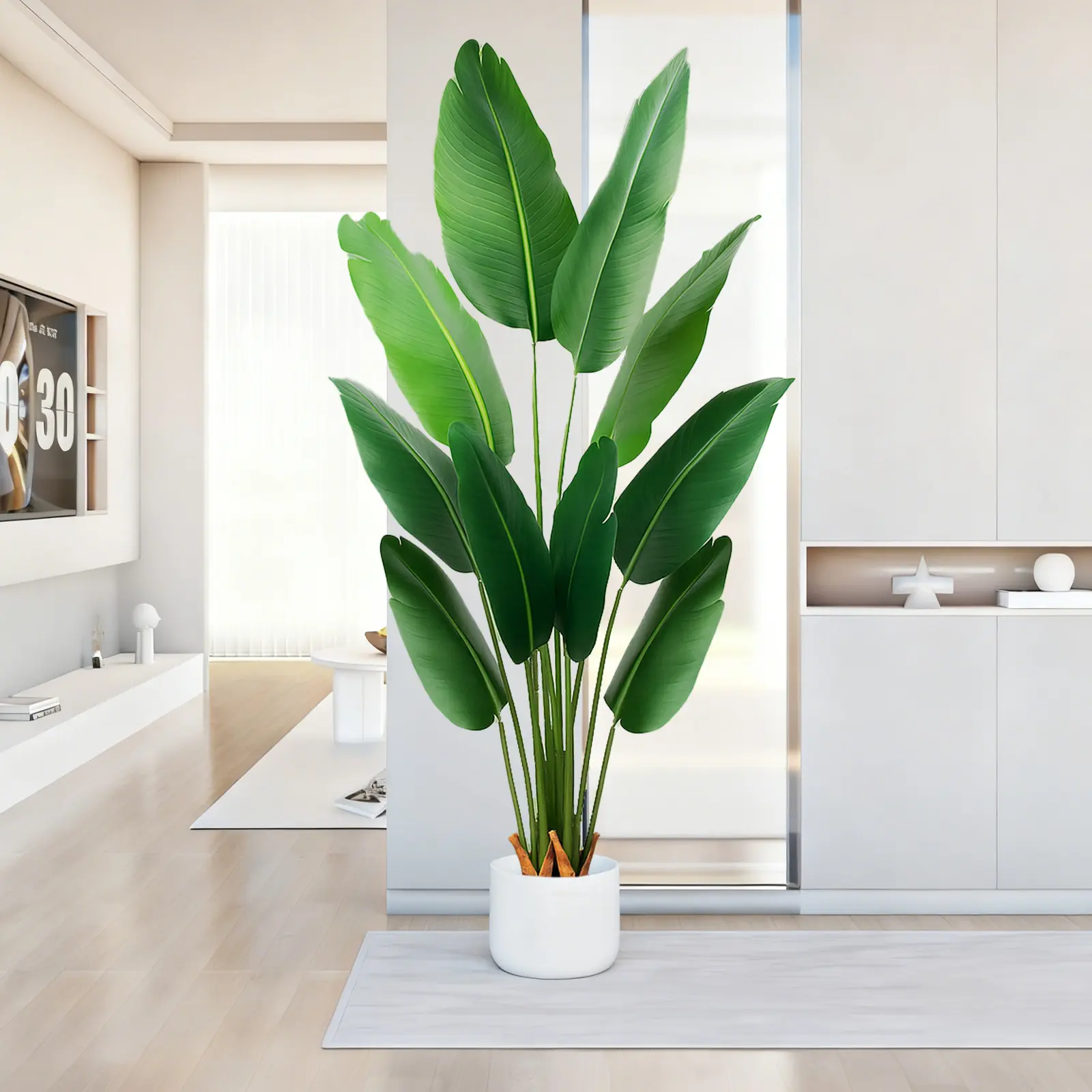 Megahit 60in Artificial Bird of Paradise Tree, 5ft Faux Banana Plant with Pot for House Decor, Room Decor, Indoor Living Room (Without White Flowerpot)