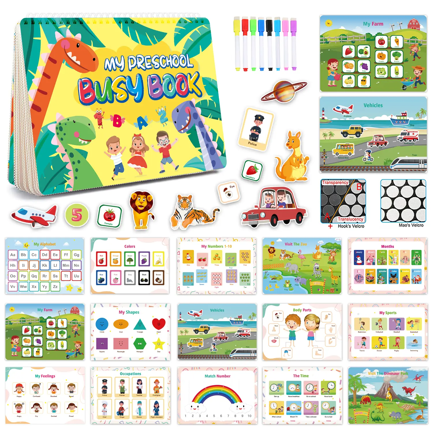 [32 Themes] Montessori Busy Book for Kids, Preschool Learning Activities, Educational Learning Tools, Busy Board Gifts, Christmasgiftideas, Busy Tots Bilingual Toddler Markers, Travel Student Painting Supplies, Teaching Supplies, TikTokShopBlackFriday