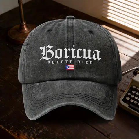 Washed Fabric Puerto Rico Boricua Flag Unisex Classic Baseball Cap - Adjustable Drawstring Fit, Patriotic Stylish Hat, All-Season Outdoor Casual Accessory, One Size Fashion Clothes Accessory