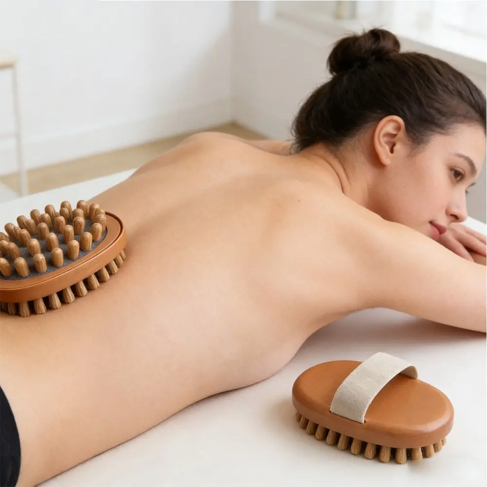 Natural Bamboo Massage Brush Set, Ergonomic Handheld Design for Abdominal & Leg Relaxation Tool, Sustainable Reusable Body Care Accessory, Body Care Tools, Abdomen Brush