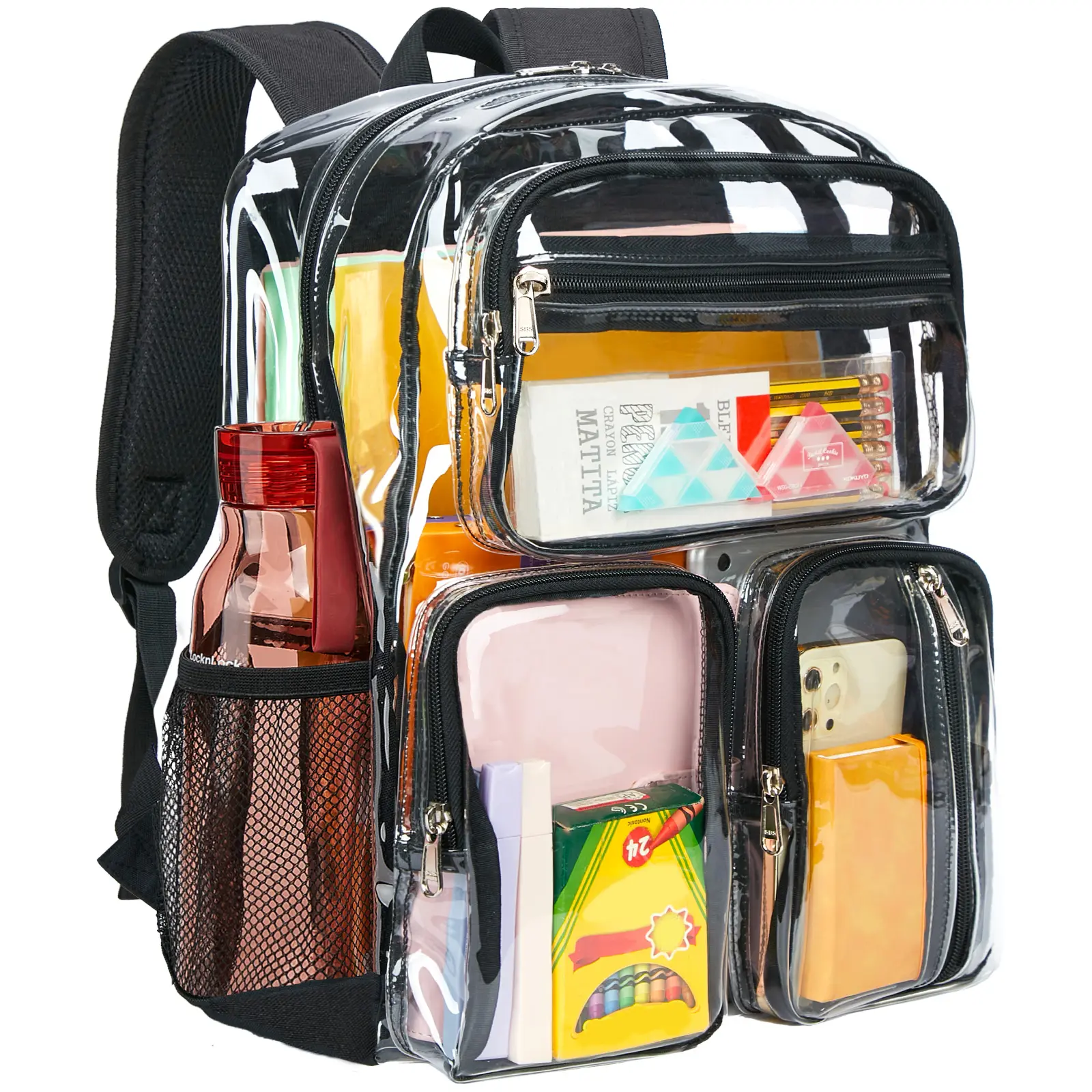 Vorspack Heavy Duty Zip Backpack - 5 Zippered Front Pockets, Airline Approved Carry On, for Business Travel & School Use at Colleges & Airports - Pink