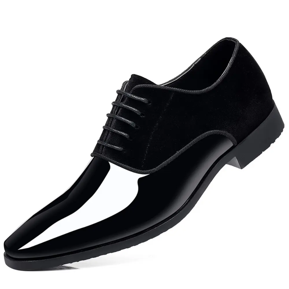 Men's Vintage High-Gloss Low-Top Square-Toe Patent Suede Oxford Formal Footwear, Ideal for Business Suits & Tuxedos