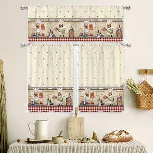 3pcs Beige Kitchen Curtain Sets with Valance & 2-Tier Cafe Curtains - Filtering Window Treatments Foldable Colorful Room Divider living Transparent Leaf Print