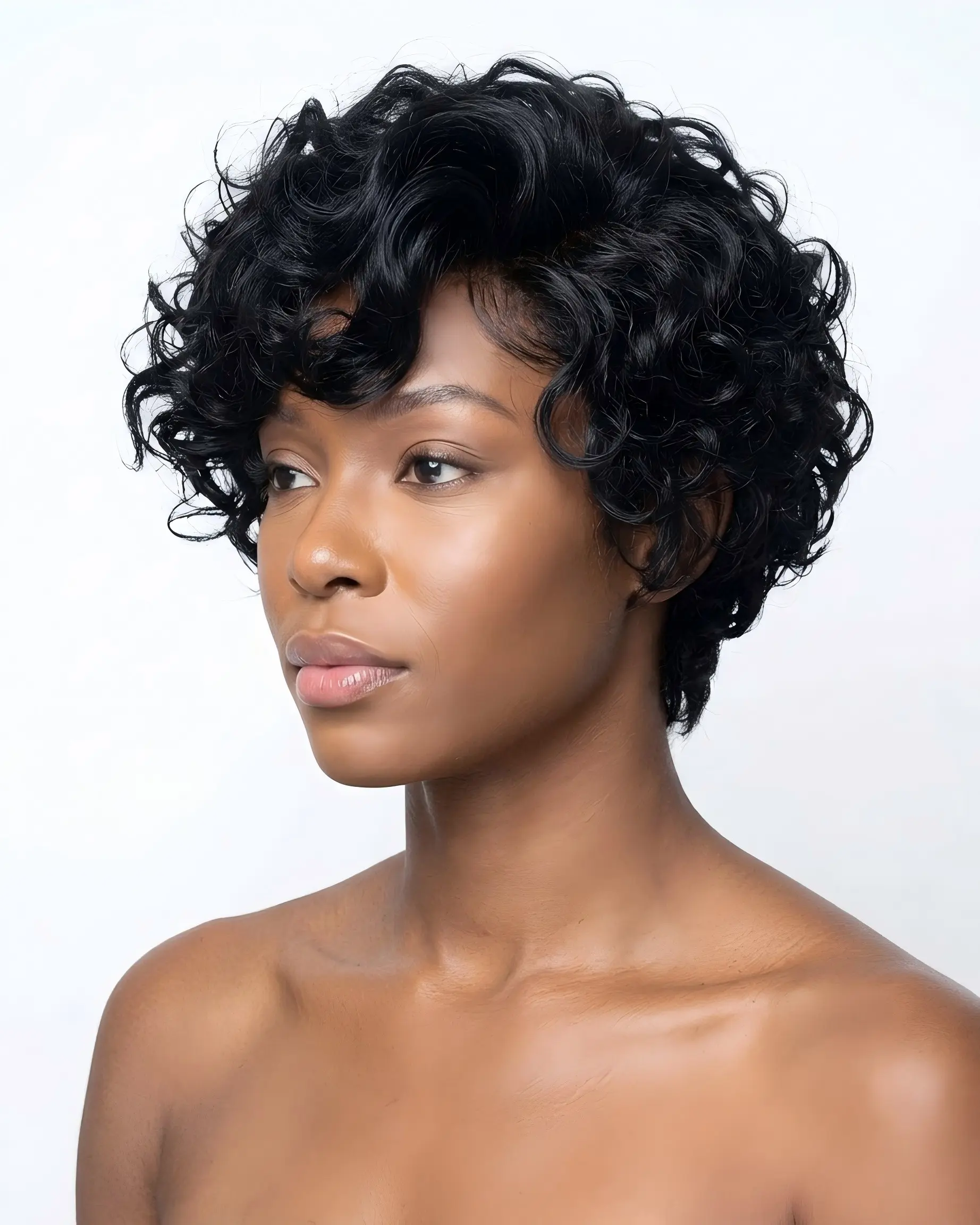 Brazilian virgin hand tied full lace pixie cut curly short bob wig---BH457 Brazilian Black Wigs Lace Front Wig