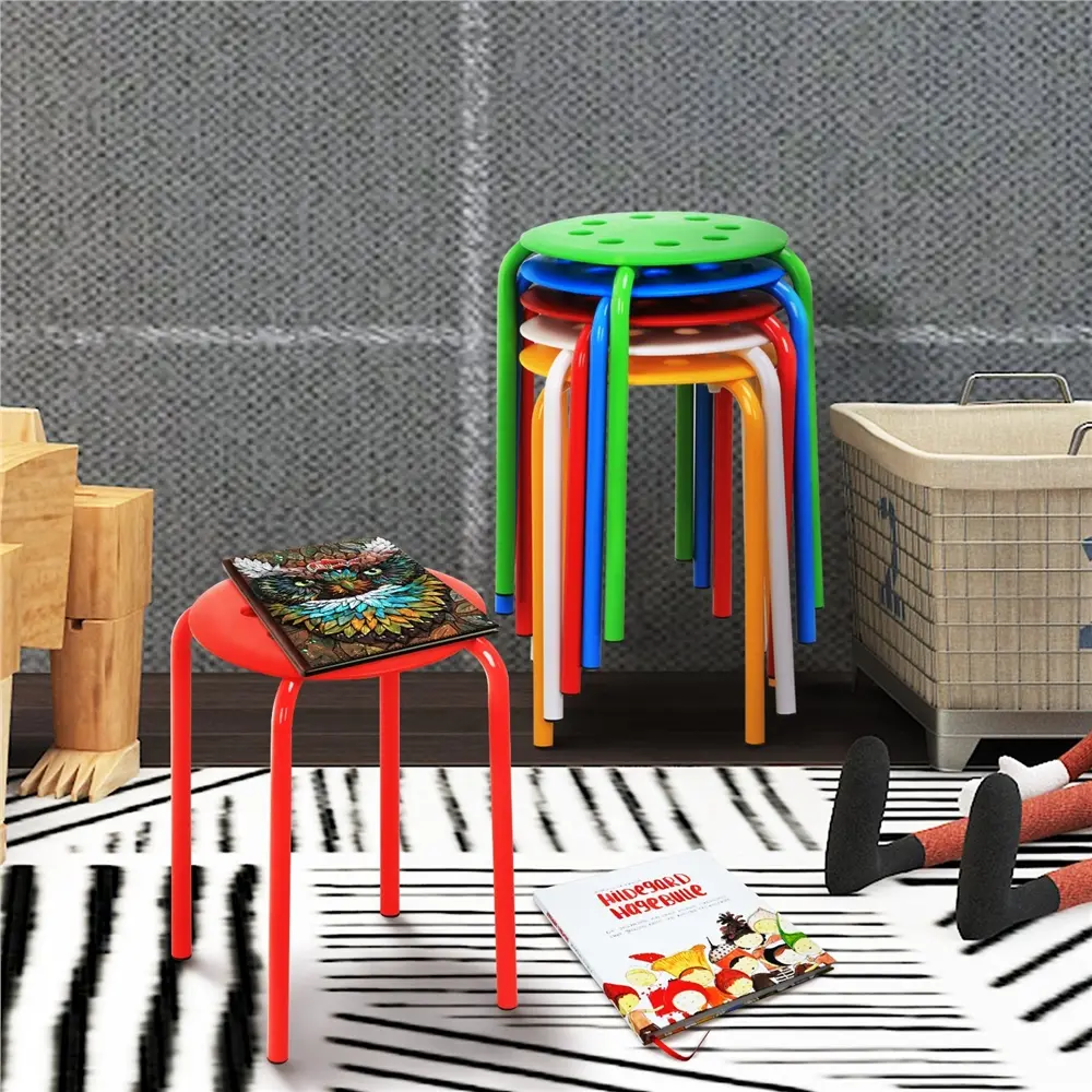 Yaheetech 5-Piece Colorful Stackable Nesting Heavy Duty Stools - Iron, Sturdy Painted Indoor Furniture, Portable Flexible Seating for Classrooms (Teacher Stuff), with 12/17.3/17.9in H