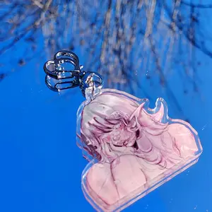 Ethereal Fangs Pink Acrylic Art Keychain with Unique Design and Durable Clasp for Everyday Use