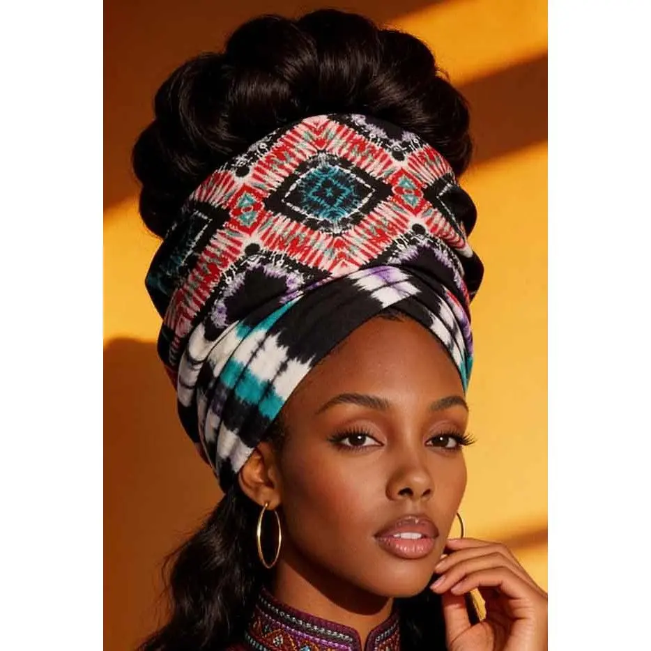 Unisex Large Size Rectangular African Batik Pattern Hair Wrap - Scarf Head Wrap, Neat Edges Fashion Accessory, Head Scarves, African Hair Wrap