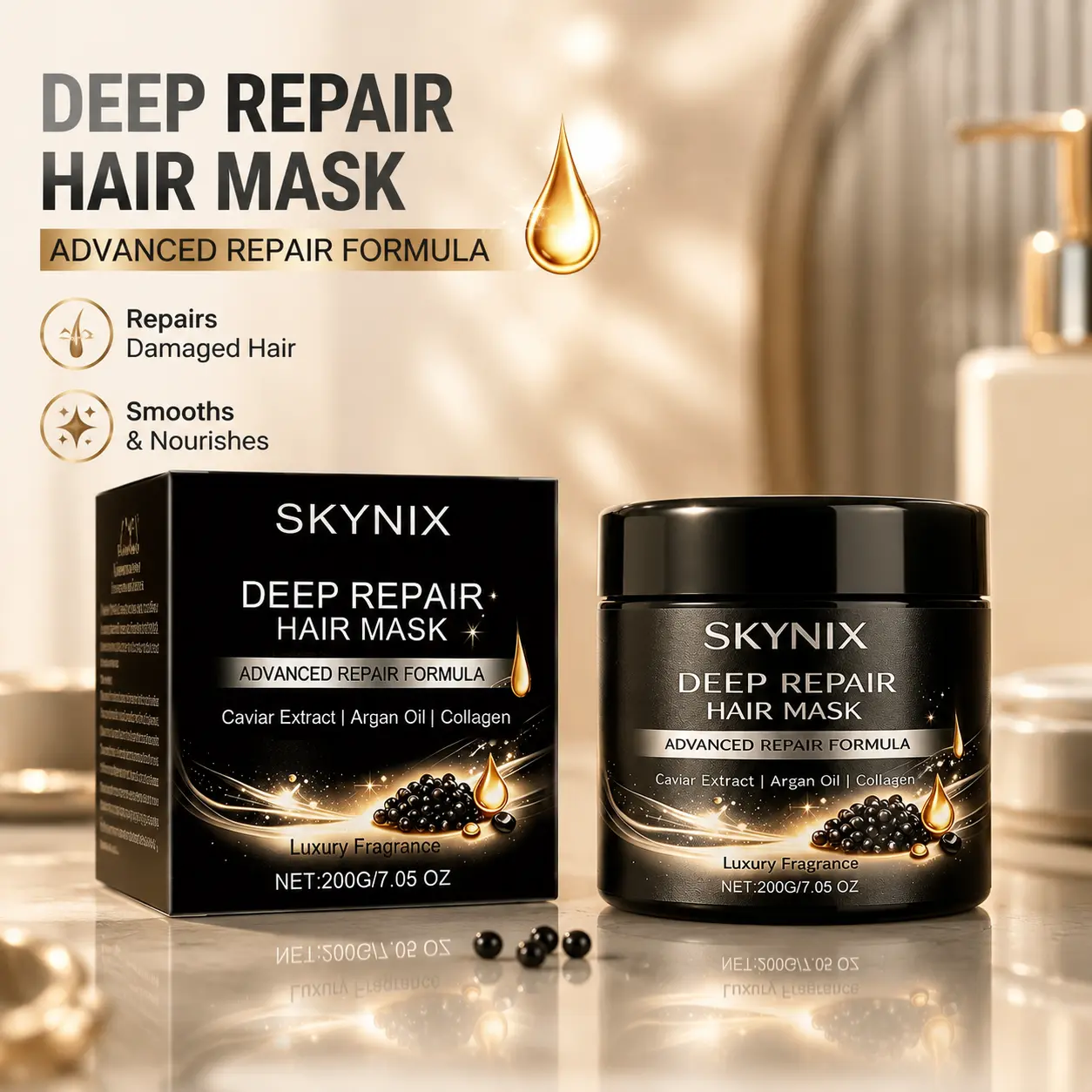 Collagen Hair Mask Deep Repairs Dry and Damaged Hair Rich Nourishment with Caviar Extract & Argan Oil Intense Shine Intensive Repair Treatment for All Hair Types Daily Care
