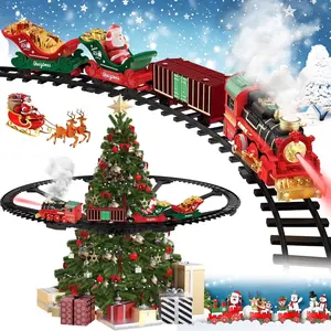 Train Set Toys, Hanging Train Toys Around & Under The Christmas Tree w/ Smoke Light & Sound, Indoor Christmas Decoration Toy Train Gifts for 3+Years Old Kids