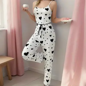 SERACAL The perfect matching couple's gift! This adorable hearts & stripes sleepwear set features a cute camisole and pants, offering coordinated cuteness for a romantic night in or cozy morning.