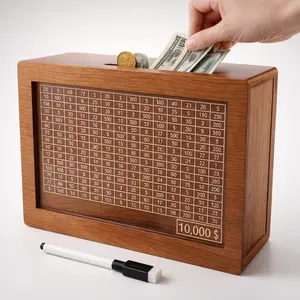 TikTok Viral Father's Day Sale Piggy Bank Wooden Kids' Cash Savings Box,Piggy Bank for Kids & Adults,10000 Savings Challenge Box,Coin Bank Toys Gift for 3-12 Year Old Boys & Girls (10000 Dollar)