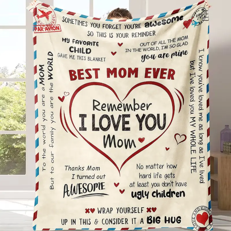 To My Mom Love Letter Blanket – Cozy Warm Blanket Filled with Heartfelt Quotes to Wrap Her in a Big Hug Mom Keepsake Blanket – Thoughtful Present to Celebrate Her Love, Patience & the Awesome Kid She Raised!Perfect Mother’s Day Gift Blanket tiktokshopspri