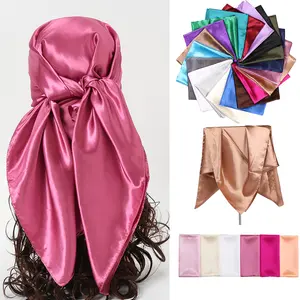 1 Piece Solid Color Bandana Silk Scarf Square Handkerchief Multifunctional Strap