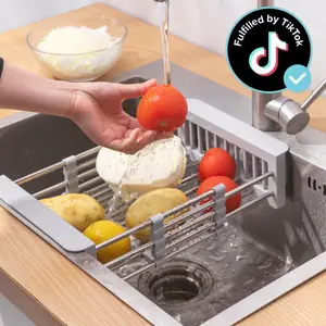 Dish Drainer Drying Rack In Stainless Steel for Small Kitchen, Stainless Steel Hanging Dish Rack ,Counter Space Saving Modern Compact Metal Above Plate Dryer Strainer, Adjustable Hanging Inside Drain Holder