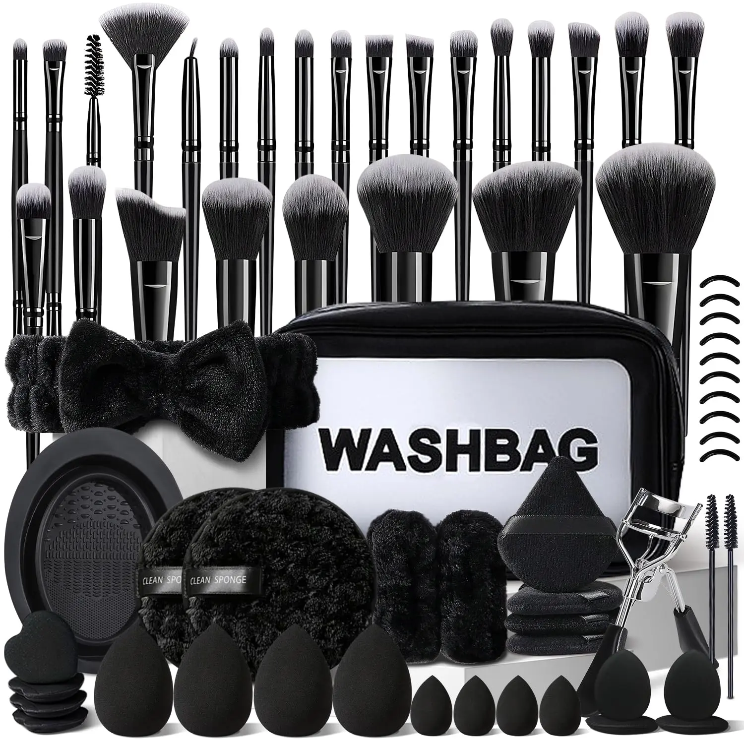 Mothers Day Gift 56Pcs Black Makeup Brushes Set Professional with Case Premium Synthetic for Blush Eye Shadow Concealer Powder Foundation Eye & Face Make up Brush Kit with Beauty Blender Sponge Set Tools