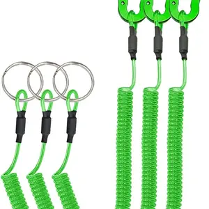 Retractable Safety Coiled Lanyard with Aluminium Alloy Carabiner Clip, Black/Blue/Green/Red
