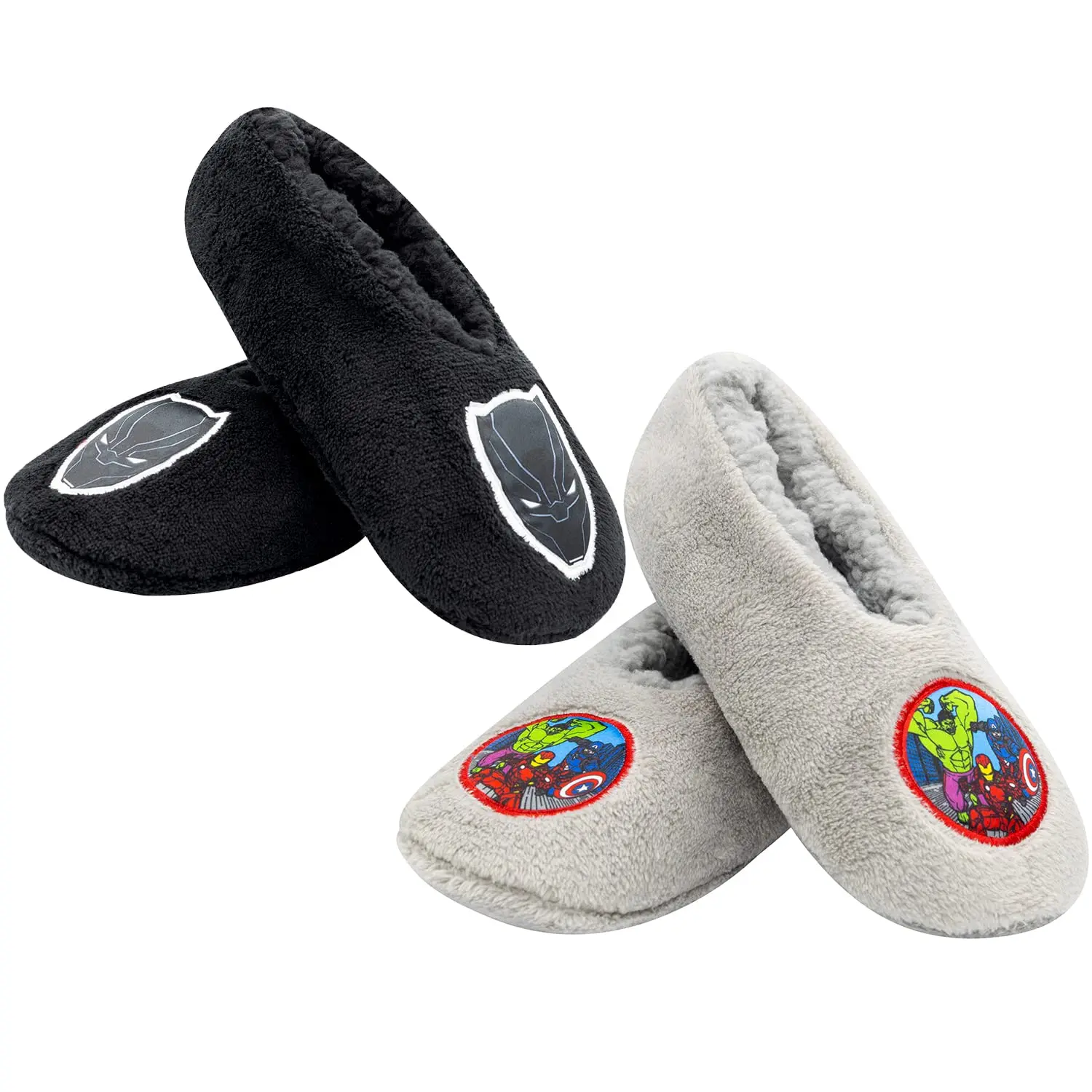 Marvel Boys Slip On Kids Edition Slippers and Socks Set, Cozy House Shoes with Avengers & Superhero Characters, 2-Pack, 7-8 Years, Cozy Feet