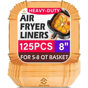 Air Fryer Liners Disposable, 125Pcs 8 Inch Non-stick Unbleached Square Parchment Paper for 5-8QT Air Fryer, Baking, Roasting Microwave