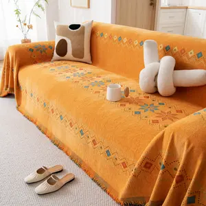1pc pet-friendly anti-scratch, chenille fabric sofa cover, Couch Cover, bohemian style sofa blanket, reversible, all-season home decoration