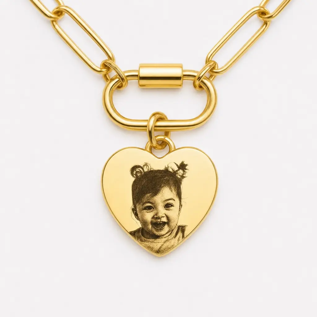 Custom Photo Necklace for Mom Personalized Heart Necklace Engraved Picture Jewelry Gift from Kids, Custom Engraved Heart Pendant Gift, free gift box personalized