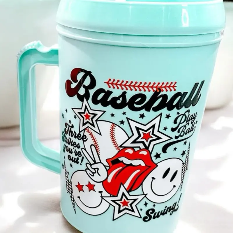 34oz HIP SIPS Mug with Lid & Straw - Bridal Party Mug, baseball, retro baseball mug, trendy, Drinkware - Tumbler Washable Coffee Reusable, fun, trendy Cup Lightweight Reuse Stylish
