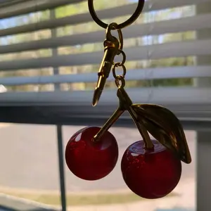 Cherry Bag Charm - Red Cherry Design with Gold Accents for Stylish Accessory