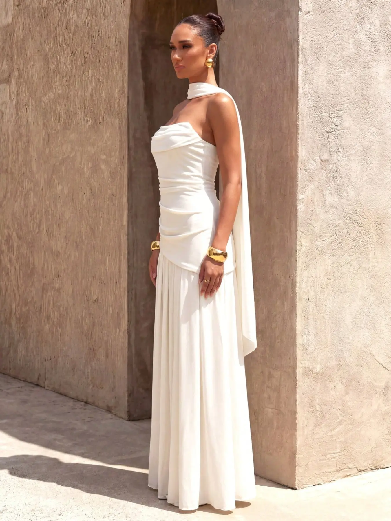 Pure Color Elegant Chic Strapless Backless Sleeveless Asymmetrical Zipper Maxi Wedding Evening Gown Dress, Formal Wear, Womenswear, Unique Design for Special Occasions, Perfect for Brides Seeking Style, Dress Up Gown
