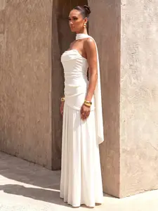 Pure Color Elegant Chic Backless Asymmetrical Zipper Maxi Wedding Dress, Formal Wear, Unique Design for Special Occasions, Perfect for Brides Seeking Style
