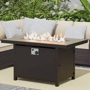 Kullavik 45" Propan Gas Fire Pit Aluminum Table 55,000 BTU Auto-Ignition ETL Certified Rectangle Outdoor Fire Table with Blue Fire Glass,Waterproof Table Cover