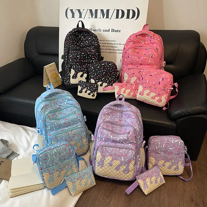 Must-have backpack for the start of the school year Blue 3 Pcs Baseball Ice Cream Drip Backpack Set 17 in Ice Cream Drip Backpack Lunch Bag Pen Bag for Sport Camping