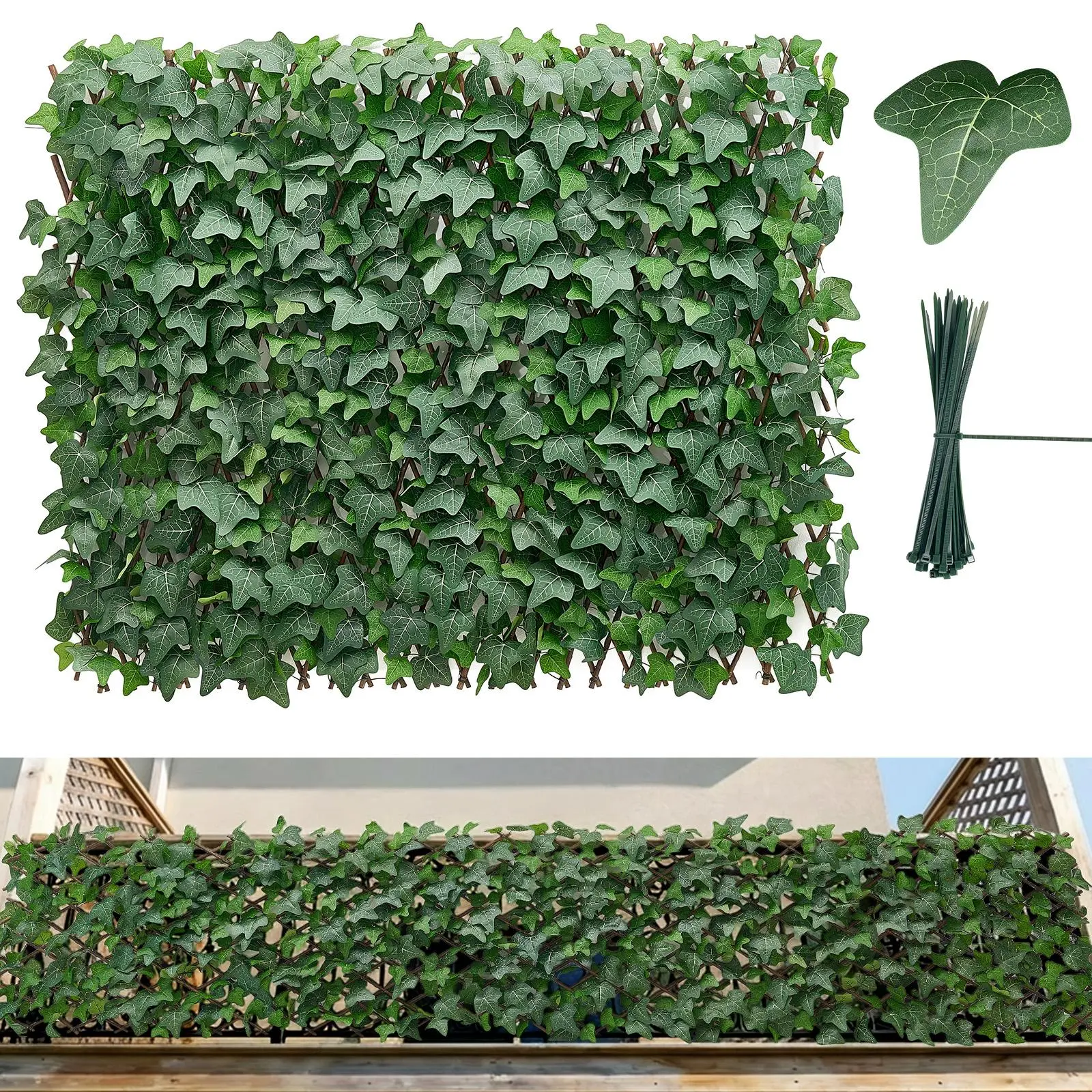 【SummerFinds】VEVOR Expandable Fence Privacy Screen, 25 x 126 in Expand Artificial Plant Wall, Realistic Artificial Ivy Panel with 50 Zip Ties, Decorative Faux Greenery Backdrop Hedges for Balcony Patio Outdoor