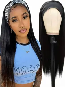 Women's Straight Hair Headband Wigs, Straight Synthetic Wigs, 16/20/28 Inch, No Glue, Soft Heat-Resistant Fiber, Comfortable Fit, Ideal for Daily & Party Use