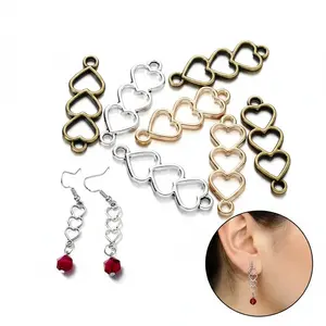 30Pcs/Lot 8x24mm Alloy Heart Shape Charms Hollow Heart Earrings Pendant Connector for DIY Earrings Jewelry Making Accessories