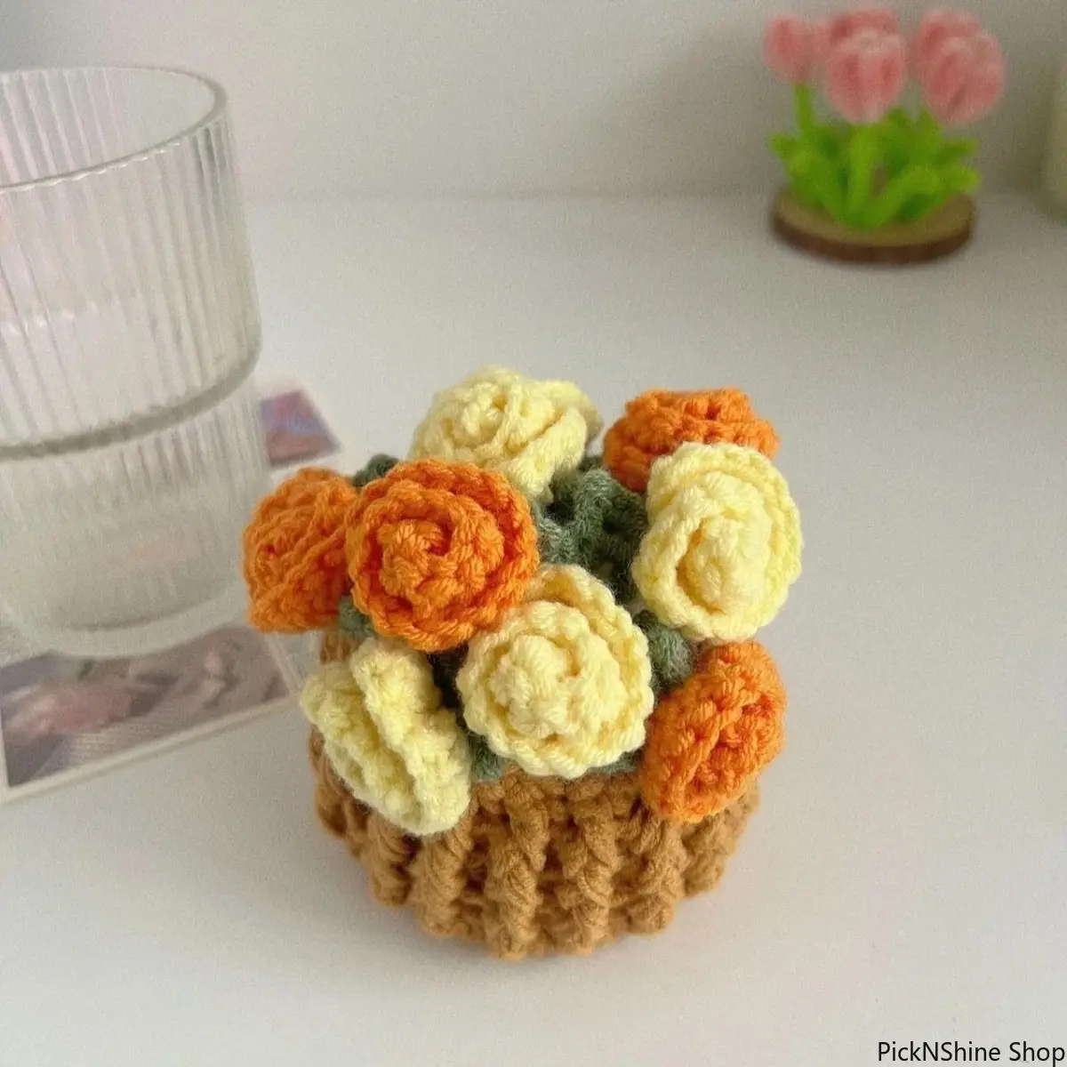 Handmade Crochet Flower Bouquet Decorative Coaster Set - 2026 Yarn-Knitted Table Cup Mats, Creative Crafts Accessory, Mom Birthday Gift, Decorative Accessory, Mom Birthday Gifts, Kitchen Coasters, Drink Holder, Room Decor, Mother’s Day, Synthetic, Basic