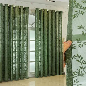 American Luxury Embroidered Vintage Window Curtain, Room Decor Curtain, Home Decoration Curtain, Light Blocking Sun Protection Drapes for Living Room Bedroom Balcony, Korean Style