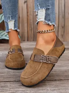 Women's Leopard Print Loafers, Multi-Color Faux Suede Shoes, Handmade Stitching, Retro Comfortable Slip-On Casual Commute Footwear, Round Toe Loafers, Casual Summer Shoes