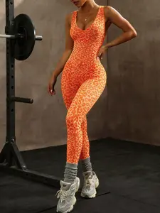 Women's Cross-Strap Leopard Print Jumpsuit with Removable Padding, Fashionable One-Piece, Perfect for Casual Wear