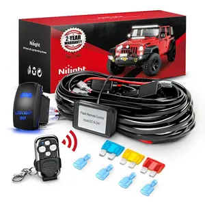 Nilight 12V 20A 14AWG Remote Wiring Harness for LED Light Bar, Wireless Control Flash Work/Driving Lights, 5PIN Switch, Waterproof Power Relay, Blade Fuse - 1 Lead
